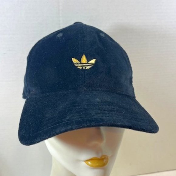 Black Velvet Adidas Cotton Gold Trefoil Embroidered Logo Adjustable Cap Hat - Picture 1 of 12